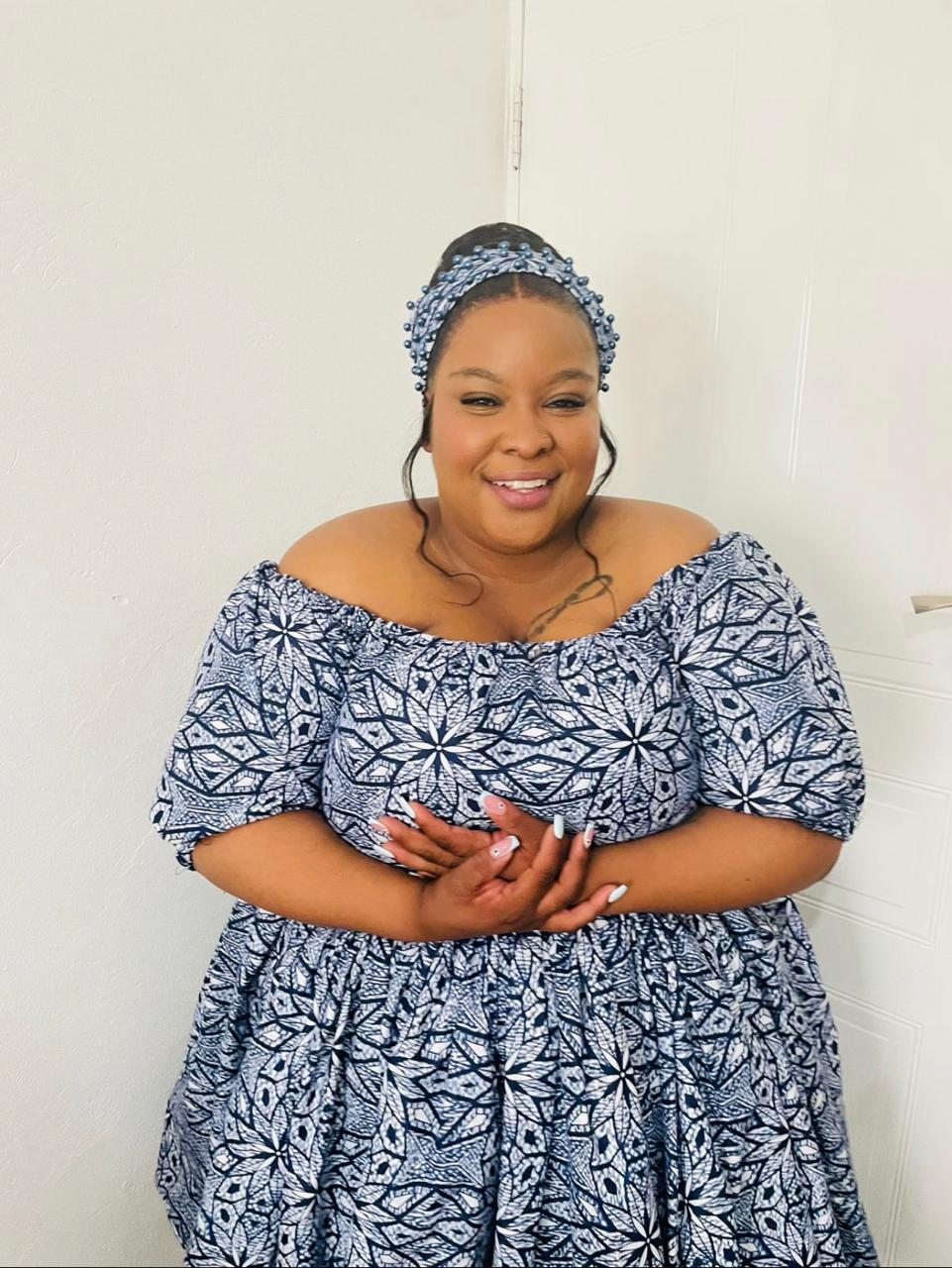Blue Mist Off- Shoulder Elasticated Dress
