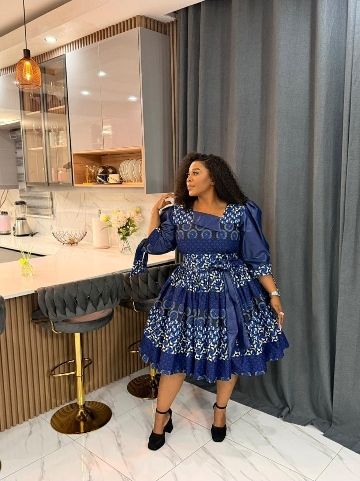 Navy Crown Puff Gown