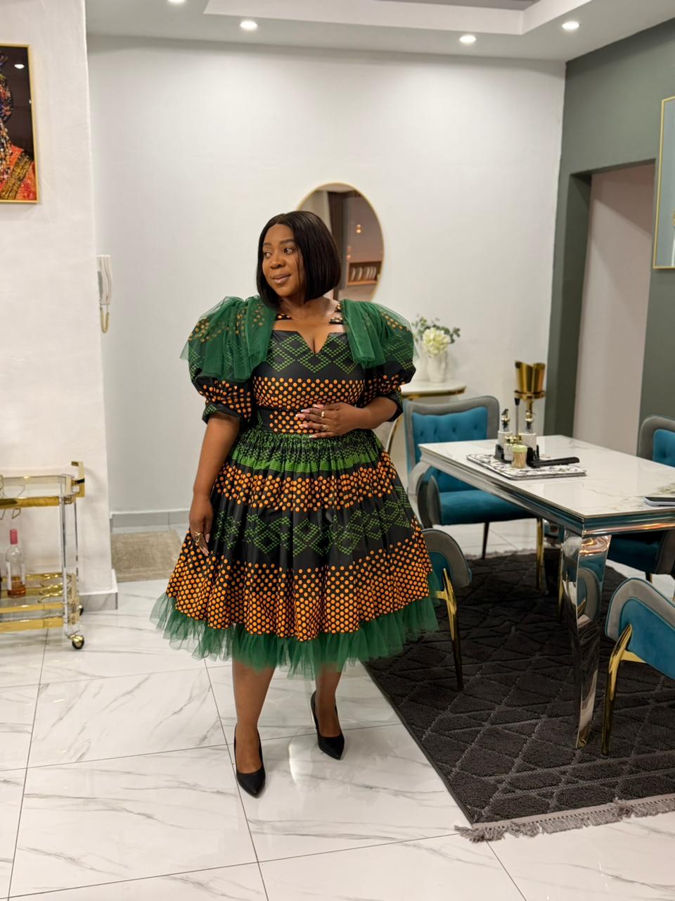 Golden Savannah Emerald Gown