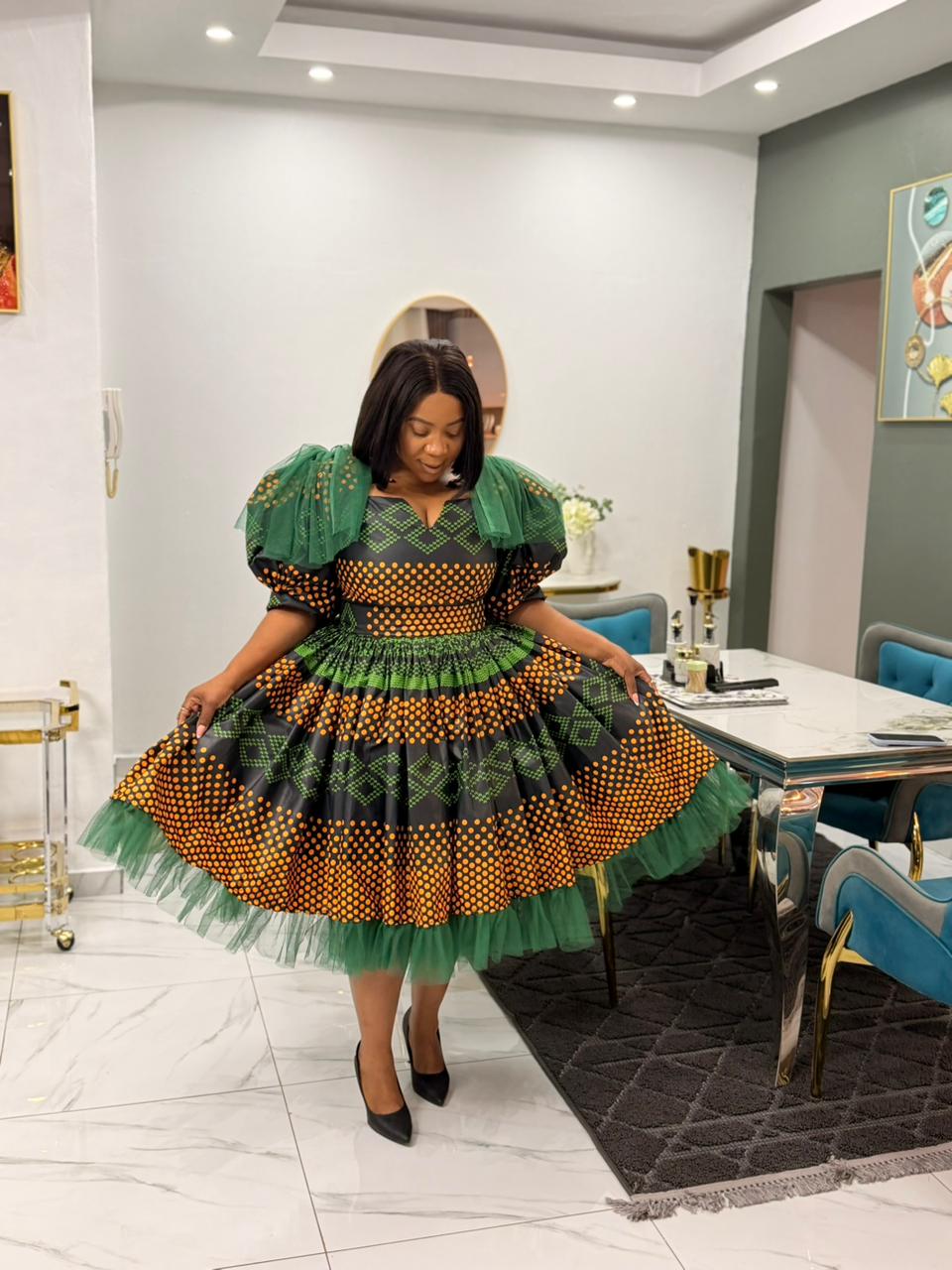 Golden Savannah Emerald Gown