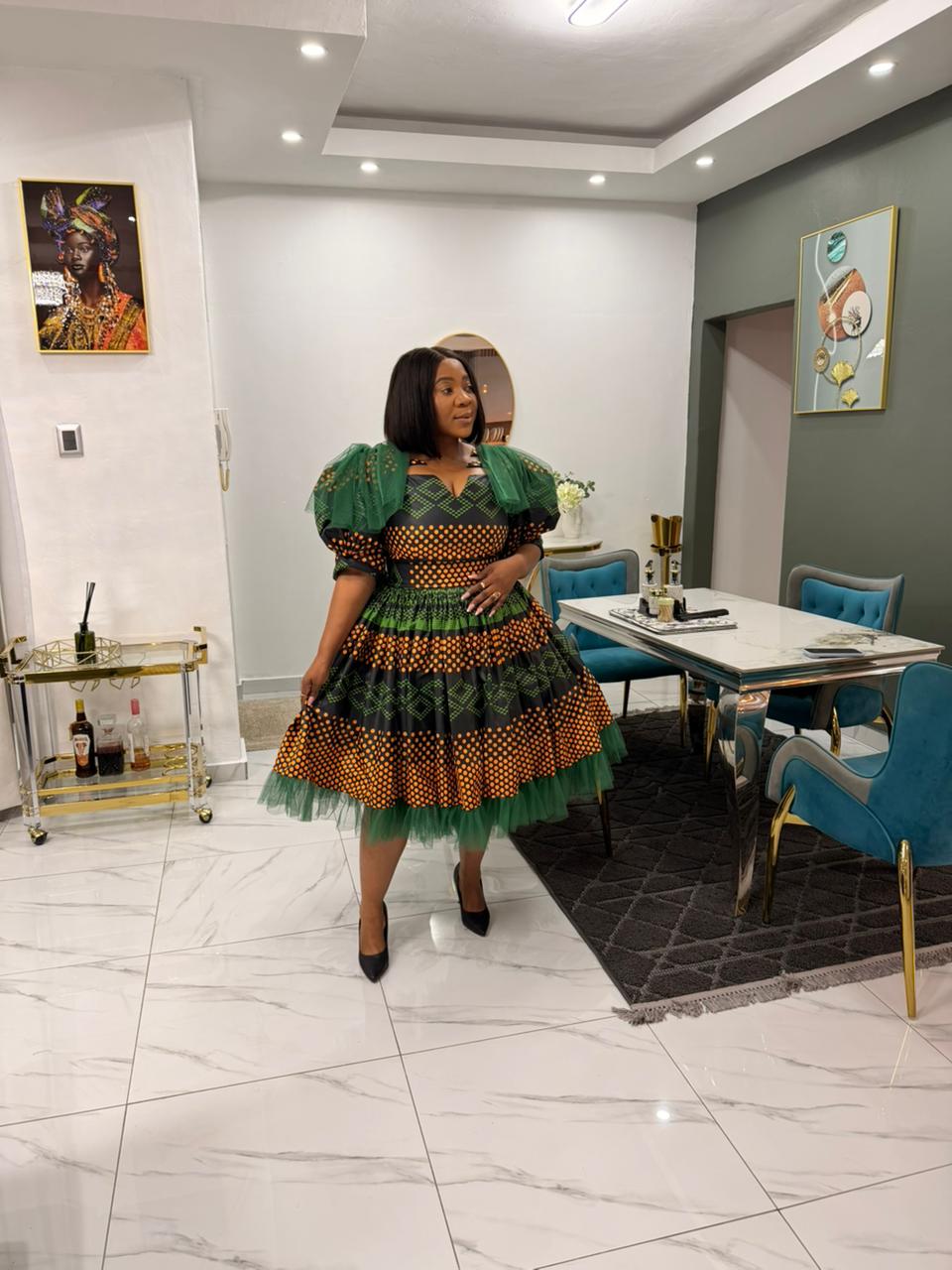 Golden Savannah Emerald Gown