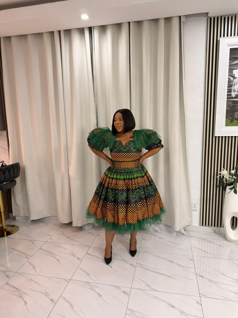 Golden Savannah Emerald Gown