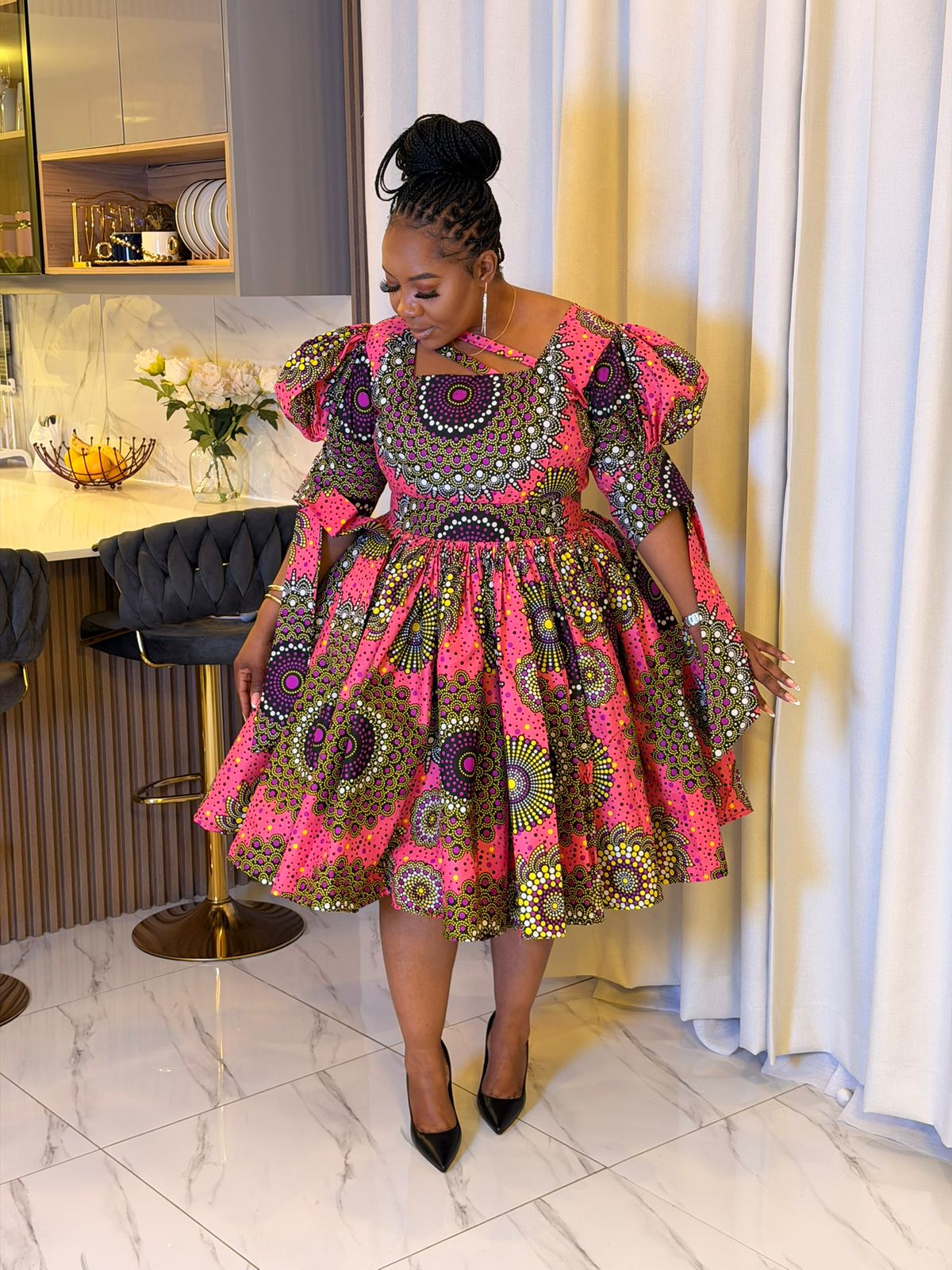 Fuchsia Tribal Collar Dress