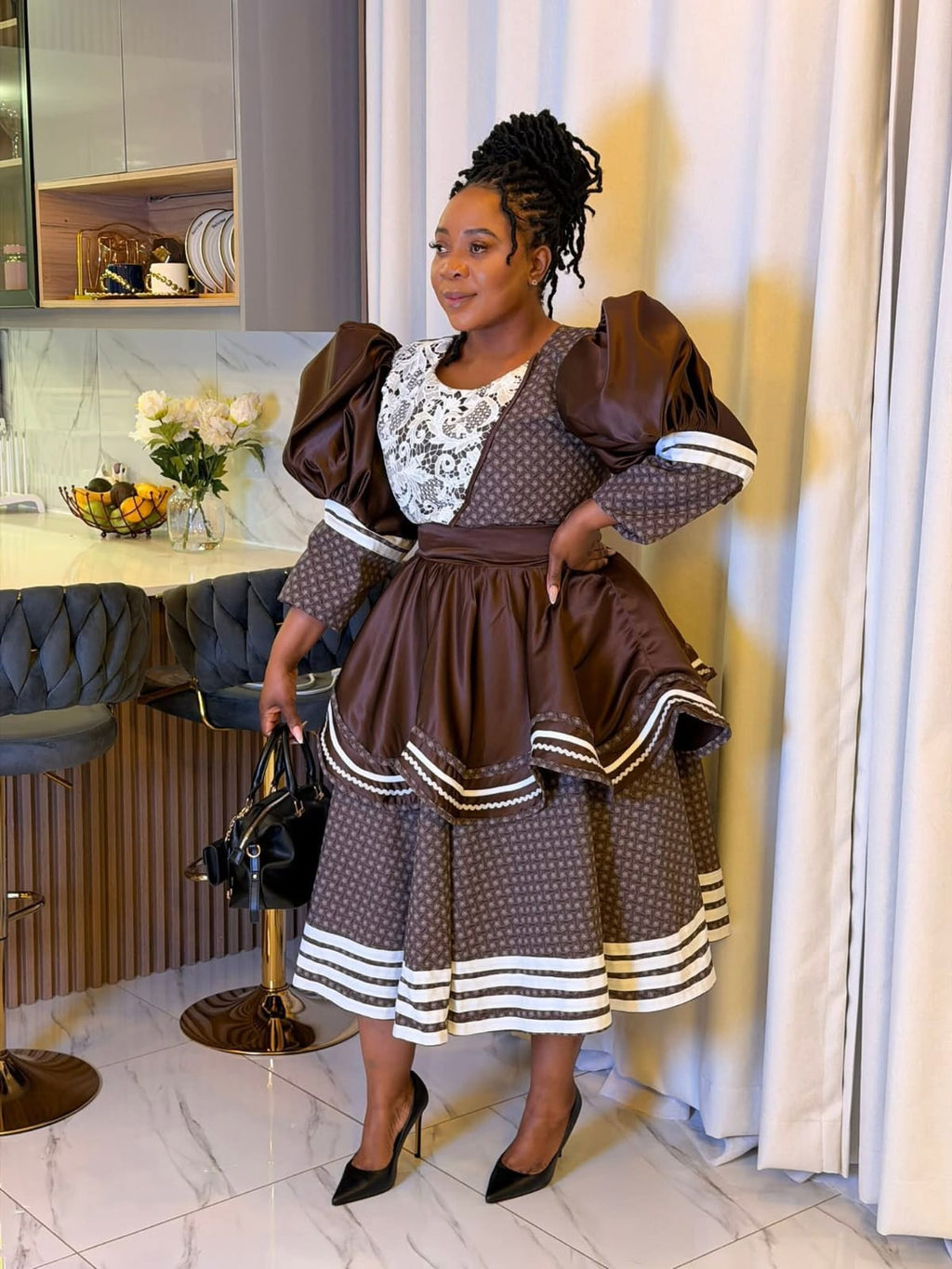 Chocolate Elegance Heritage Peplum Dress