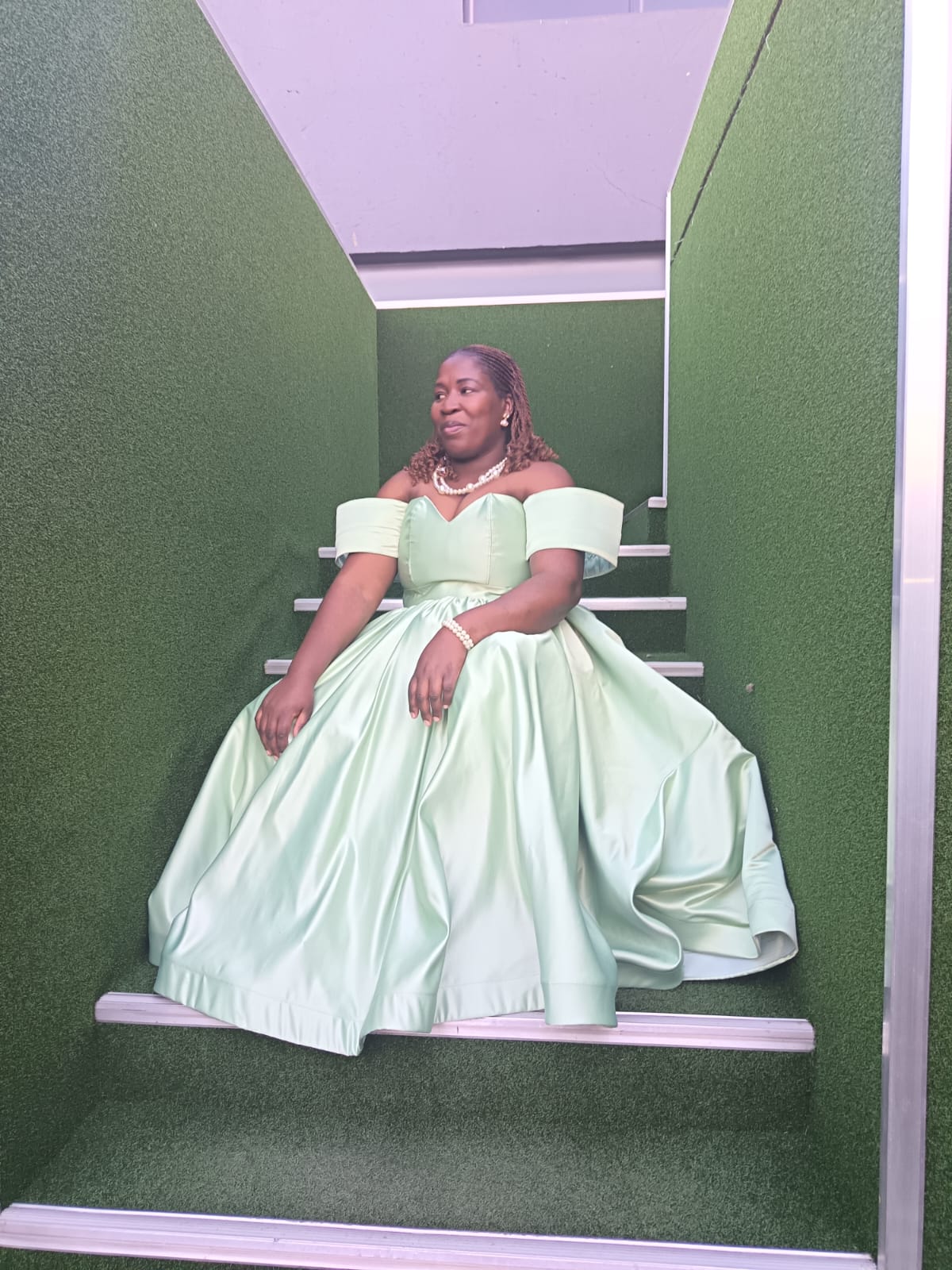 The Mint Grace Off-Shoulder Ball Gown