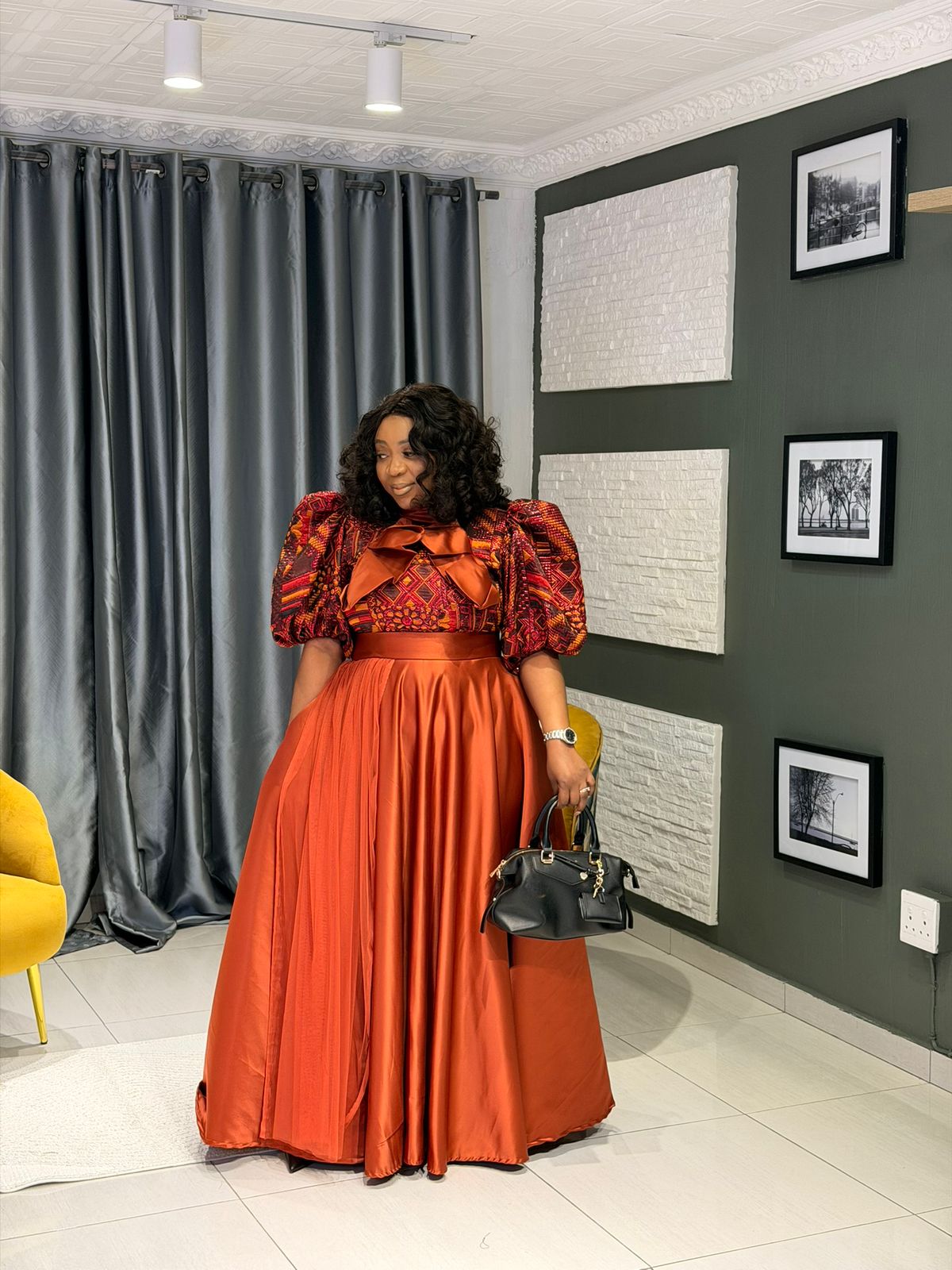 Sunset Majesty Ankara Satin Gown