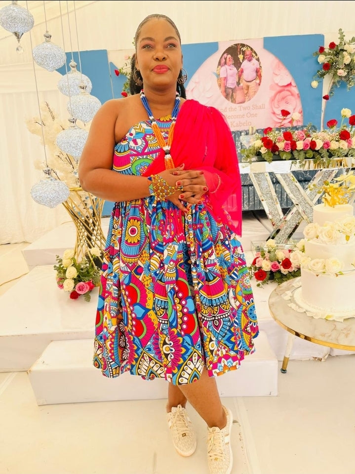 Azure Blossom One-Shoulder Dress