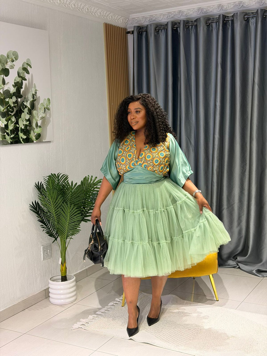 Sage Enchantment Ankara Tulle Dress