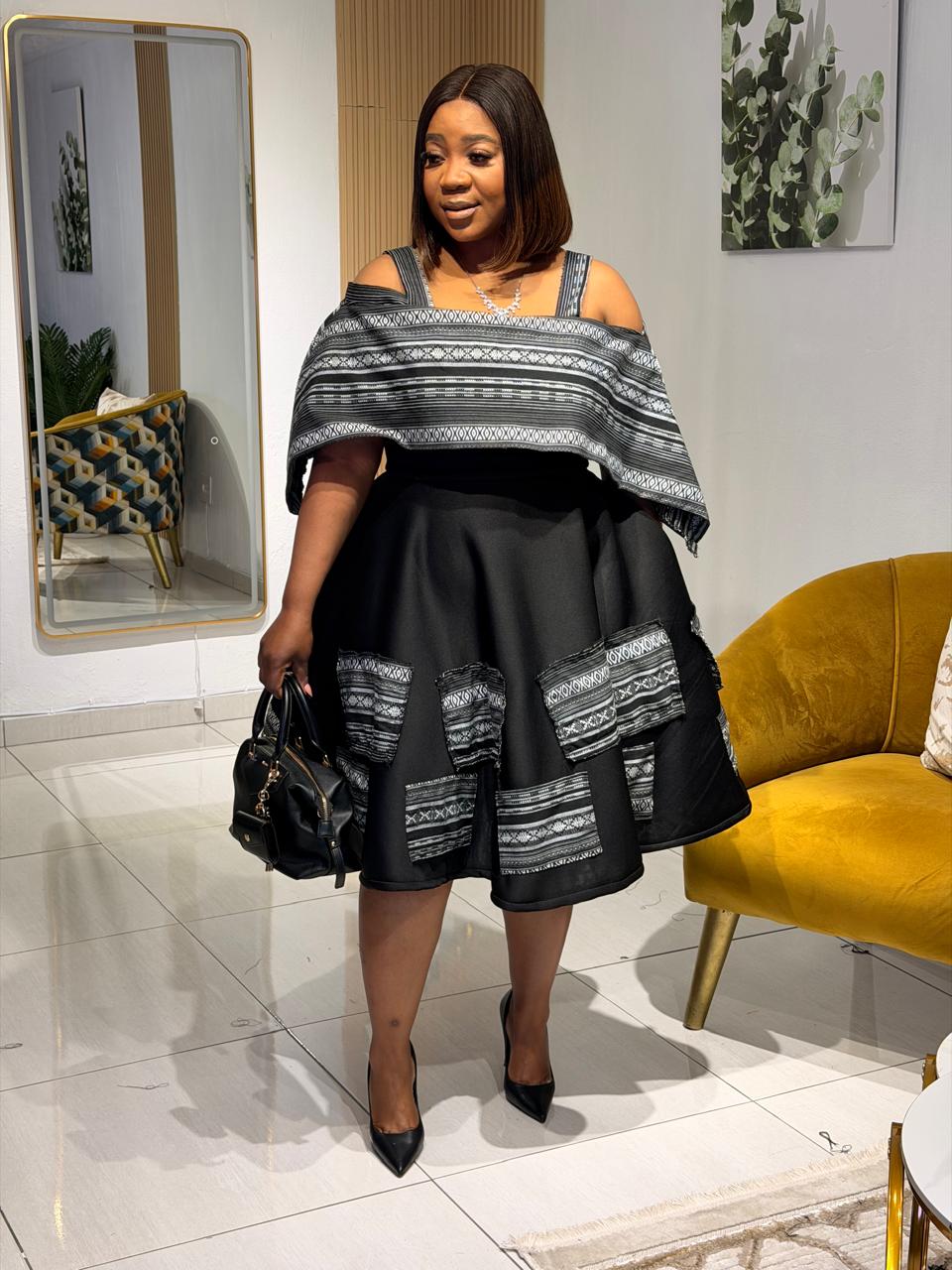Midnight Heritage Cape Dress