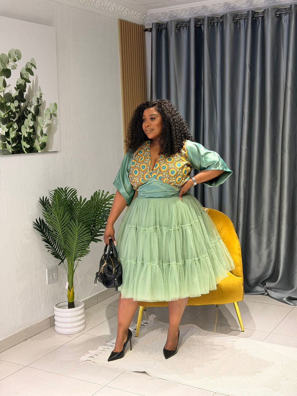Sage Enchantment Ankara Tulle Dress