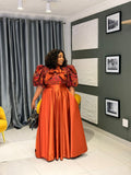 Sunset Majesty Ankara Satin Gown