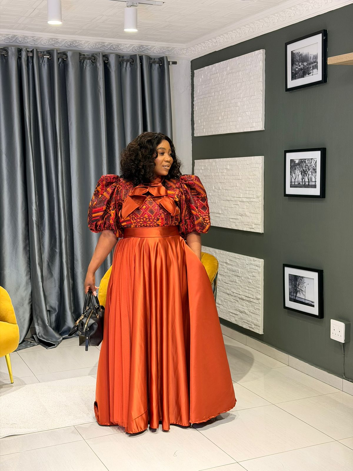 Sunset Majesty Ankara Satin Gown