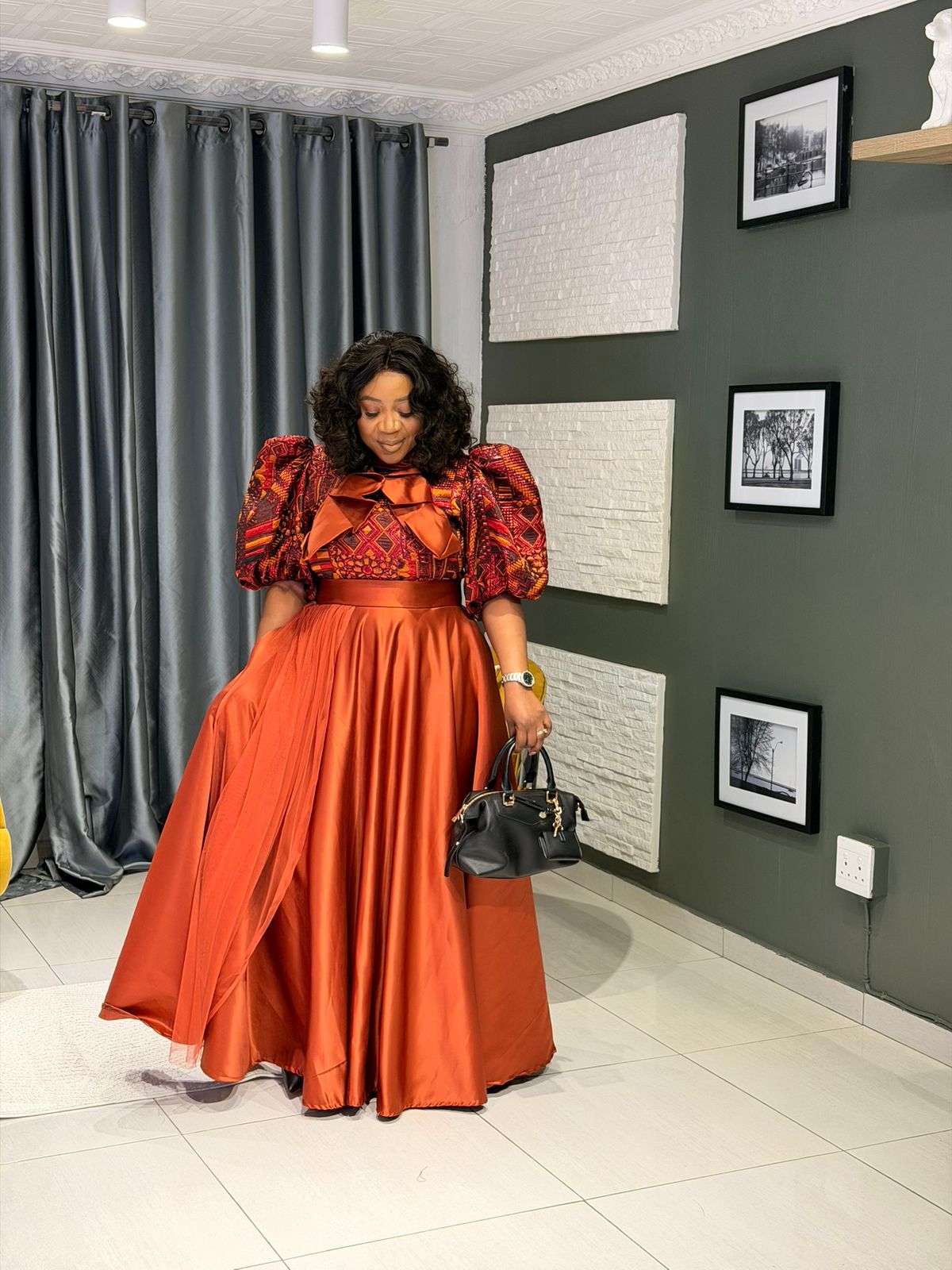 Sunset Majesty Ankara Satin Gown