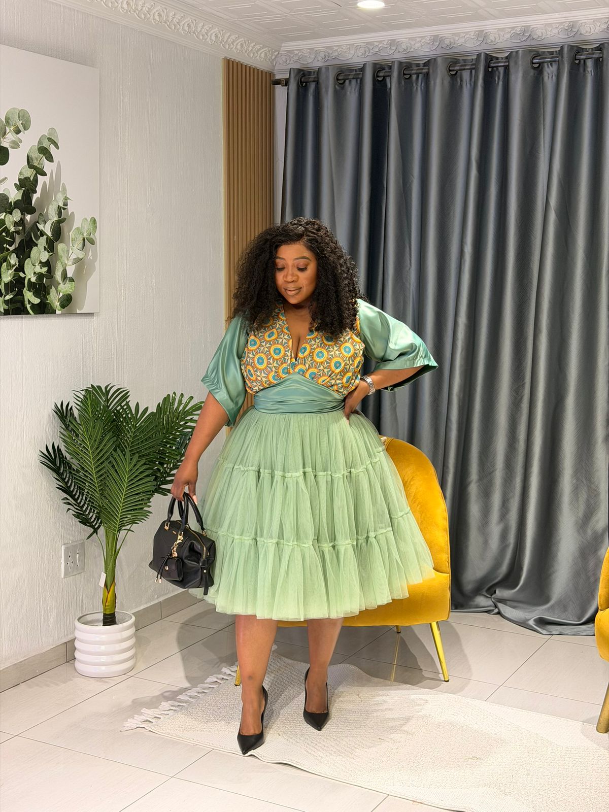 Sage Enchantment Ankara Tulle Dress