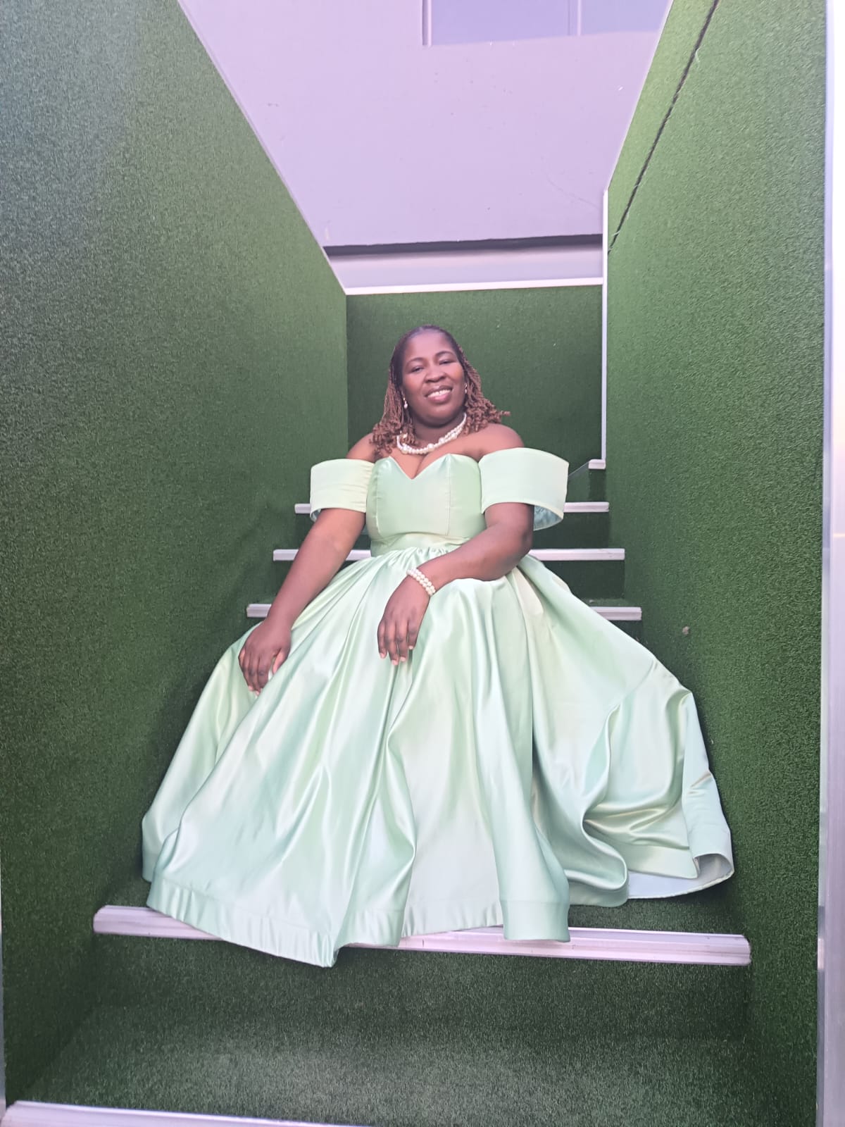 The Mint Grace Off-Shoulder Ball Gown