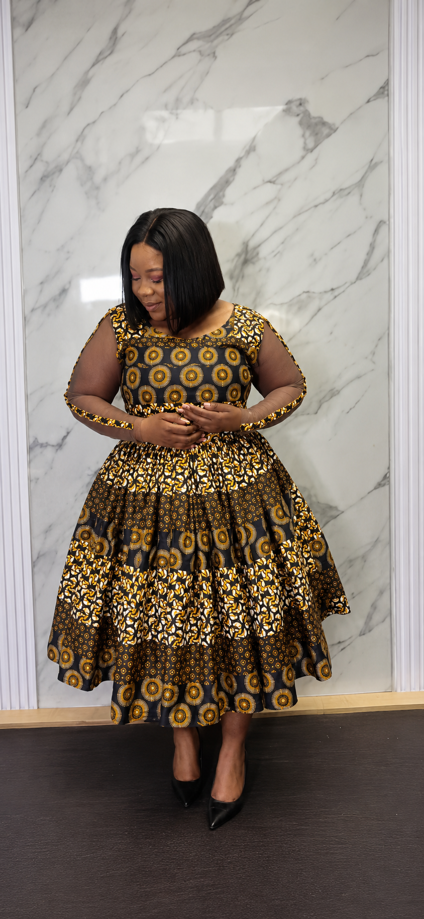 Golden Eclipse Ankara Flare Dress