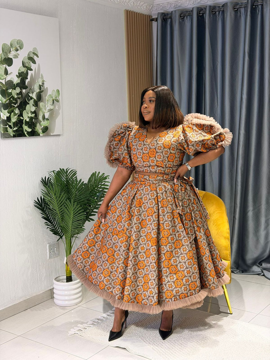 Autumn Blossom Duchess Ankara Dress