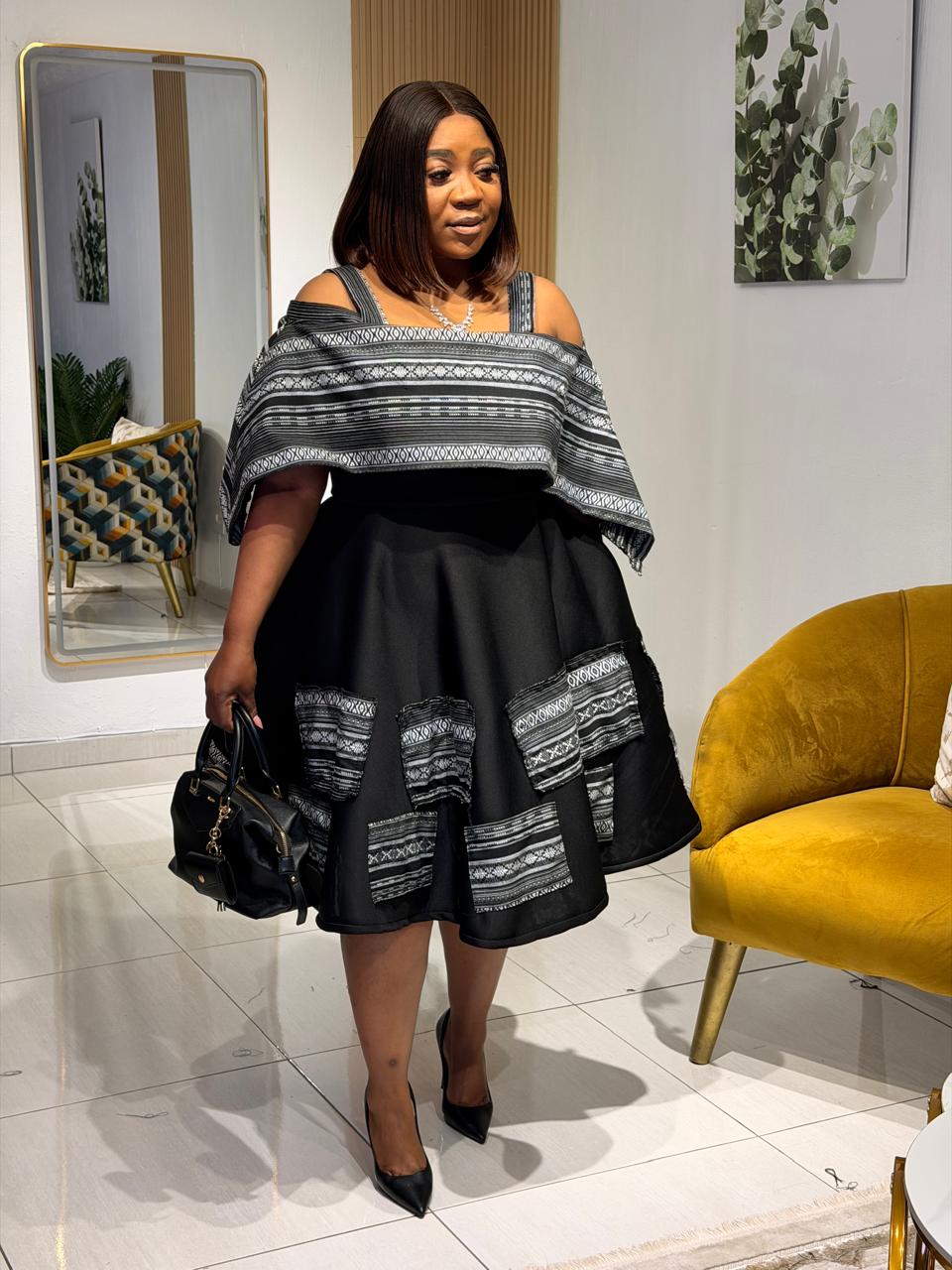 Midnight Heritage Cape Dress
